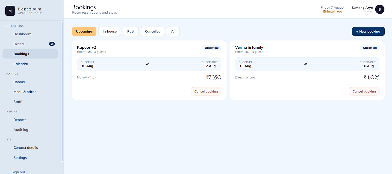 Bookings — every reservation and channel in one view